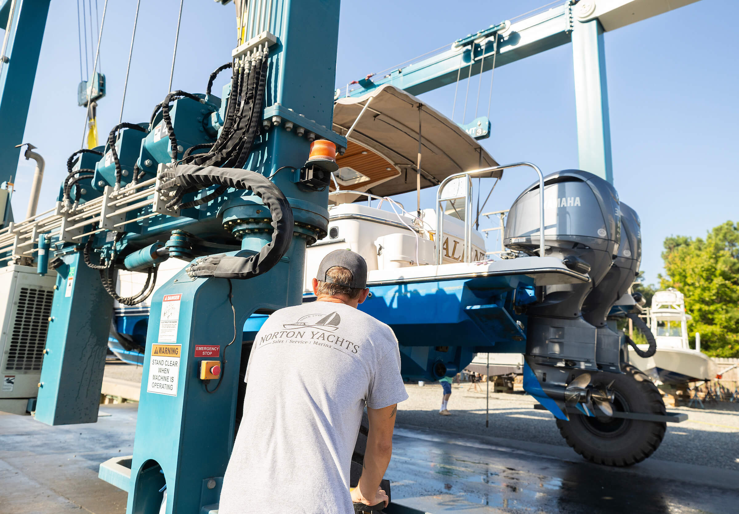 Boat haul-out at the Norton Yachts Marine Service Center in Deltaville, Virginia
