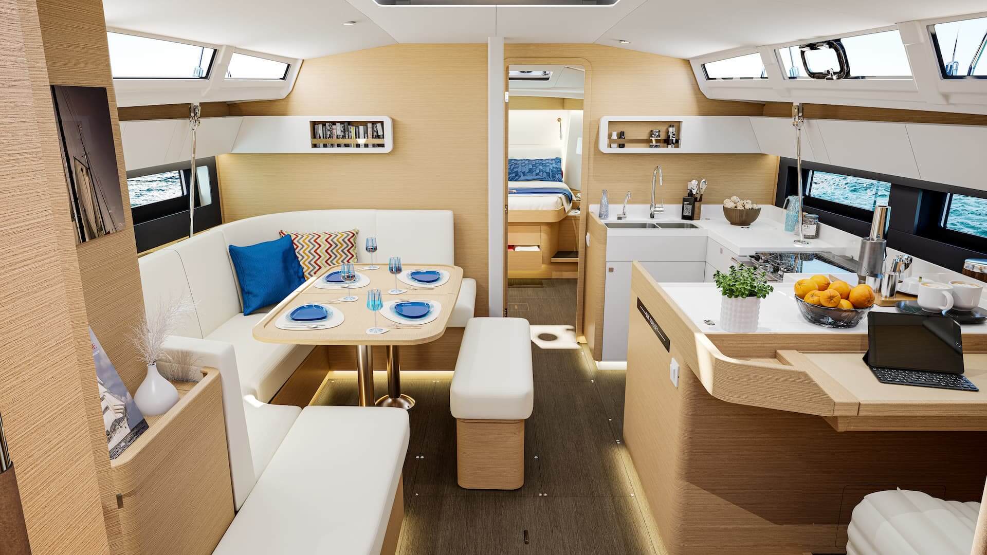 Sun Odyssey 455 interior saloon and galley